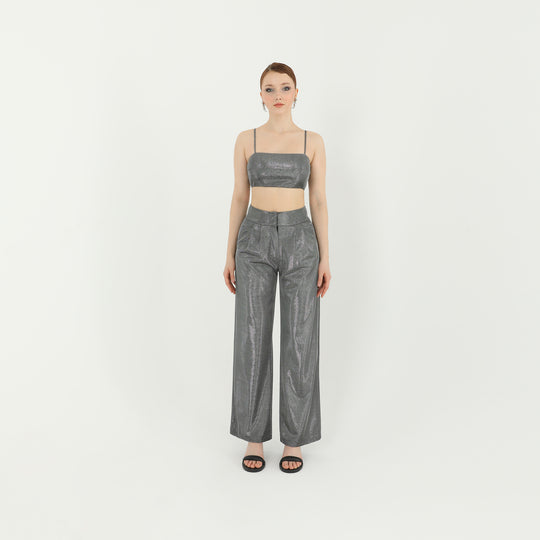 Square Neck Metallic Silver Bralette 60723
