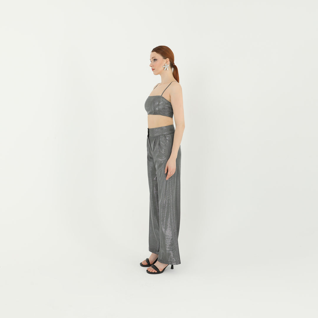 Square Neck Metallic Silver Bralette 60723