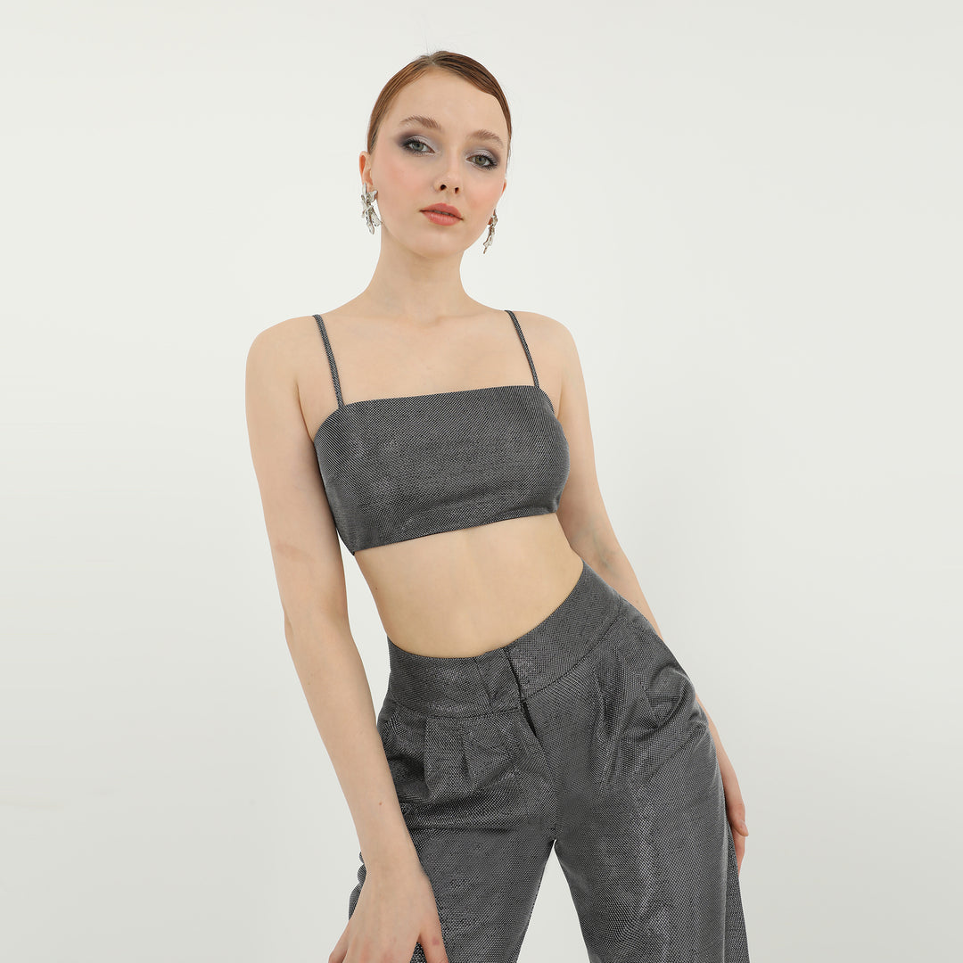 Square Neck Metallic Silver Bralette 60723