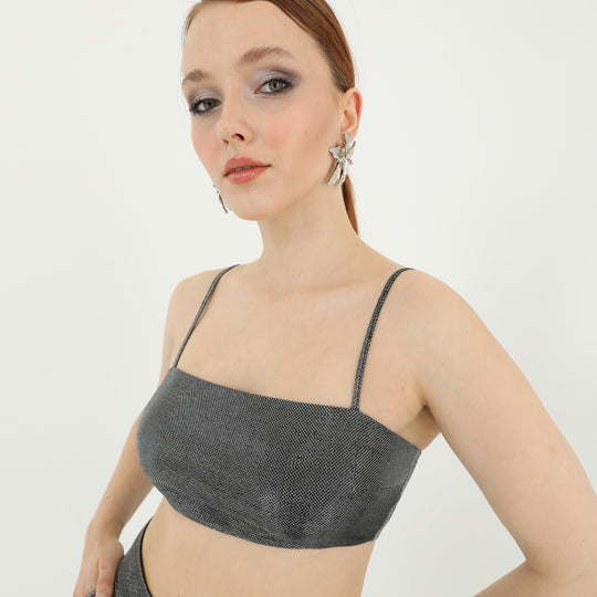 Square Neck Metallic Silver Bralette 60723