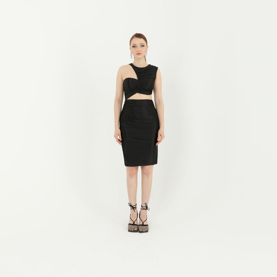 One Shoulder Cut Out Midi Dress 60702