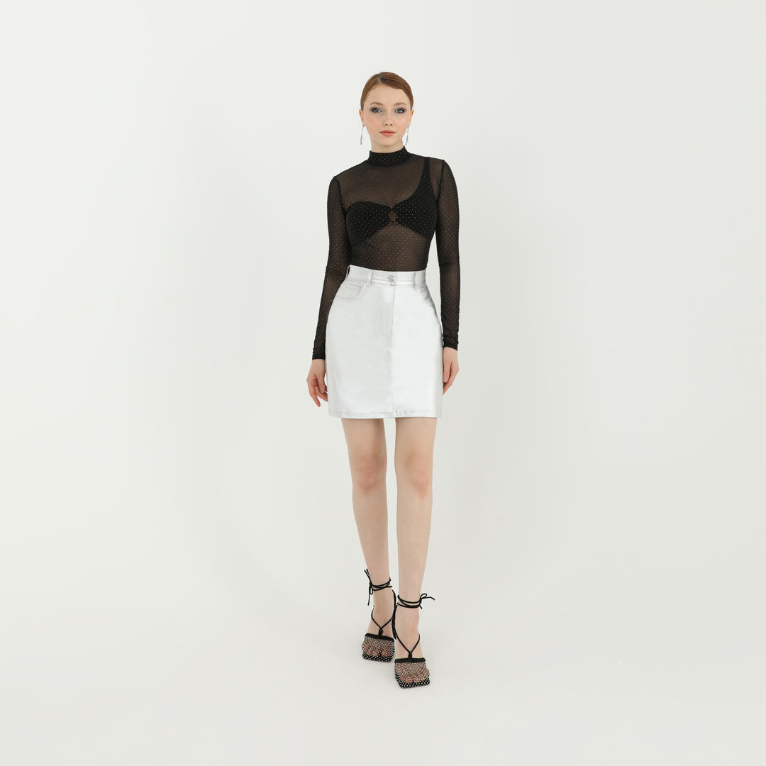Glitter Long Sleeve Mesh Top 60740