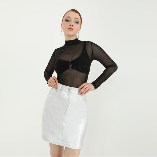 Glitter Long Sleeve Mesh Top 60740