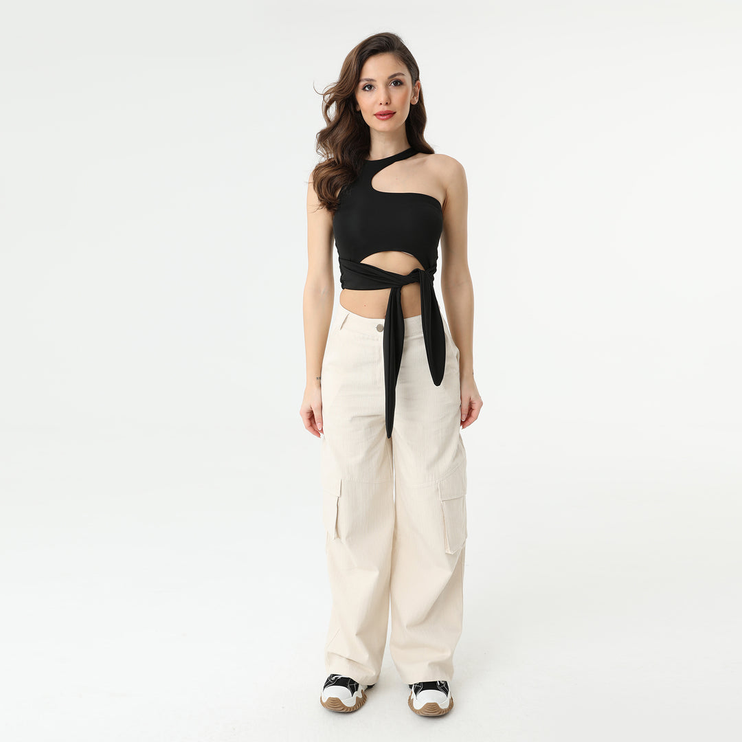 Asymmetric Collar Waisloom Decolar Crop Top 31123