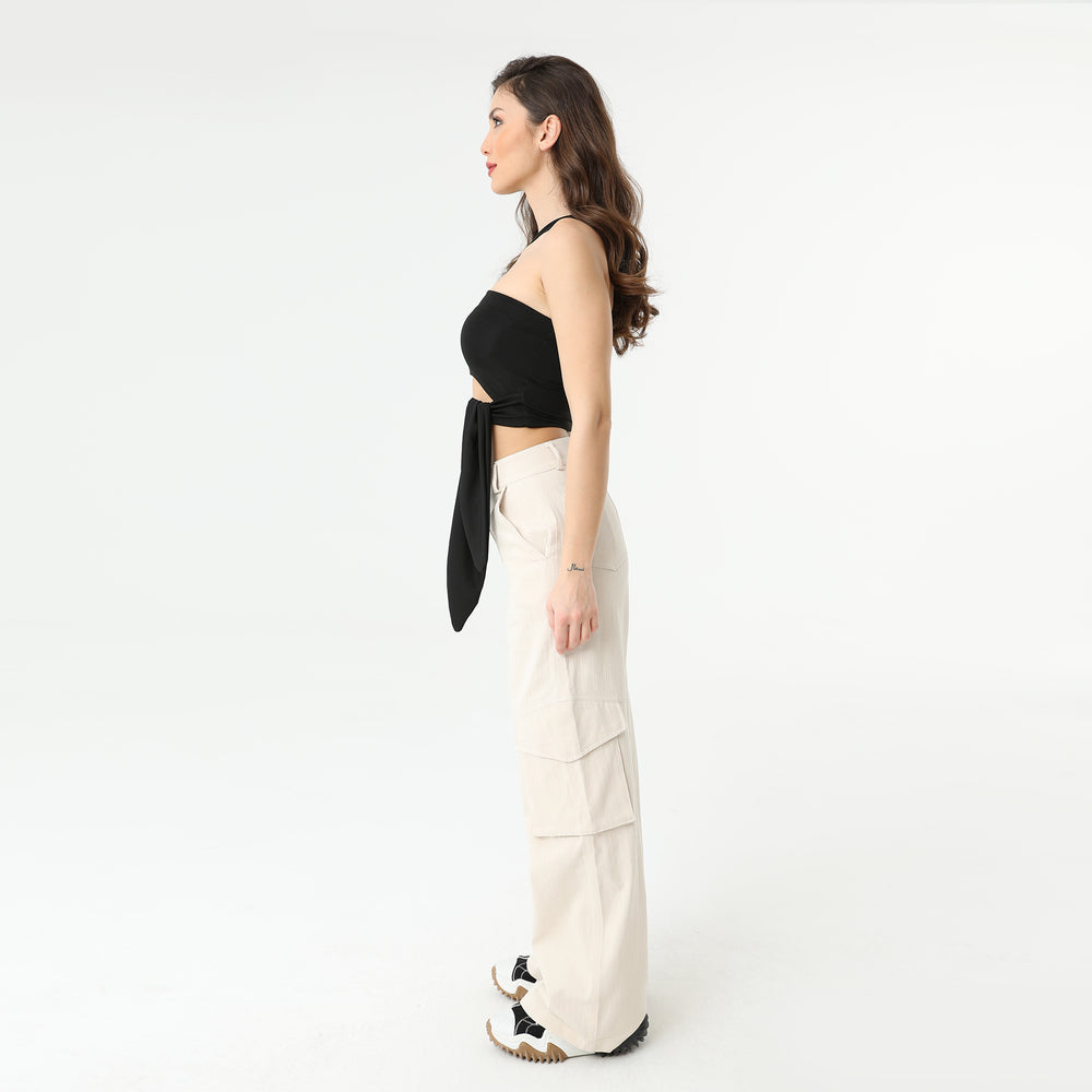 Asymmetric Collar Waisloom Decolar Crop Top 31123