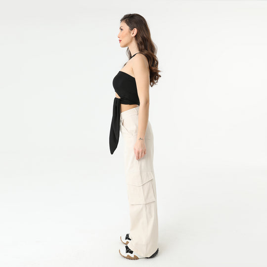 Asymmetric Collar Waisloom Decolar Crop Top 31123