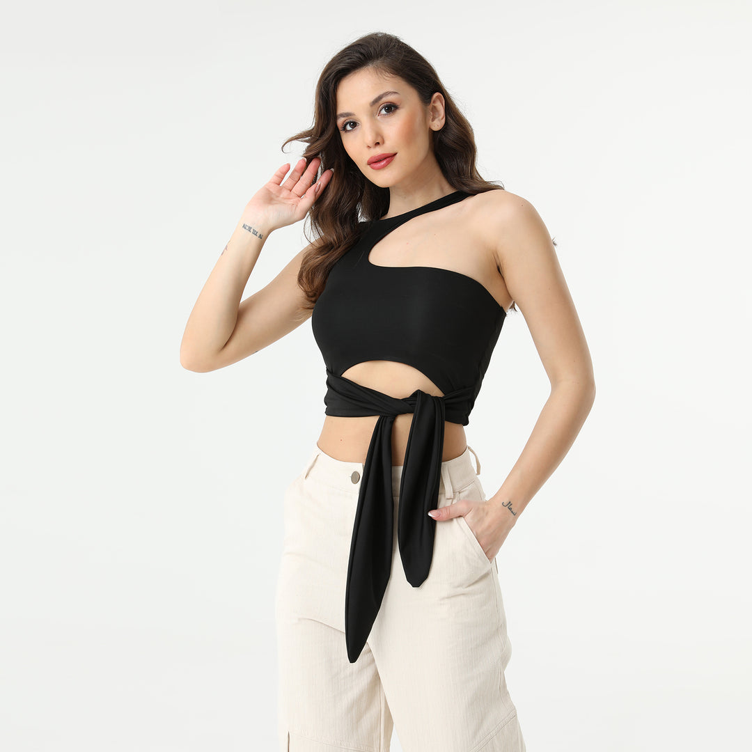 Asymmetric Collar Waisloom Decolar Crop Top 31123