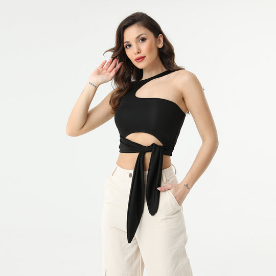 Asymmetric Collar Waisloom Decolar Crop Top 31123