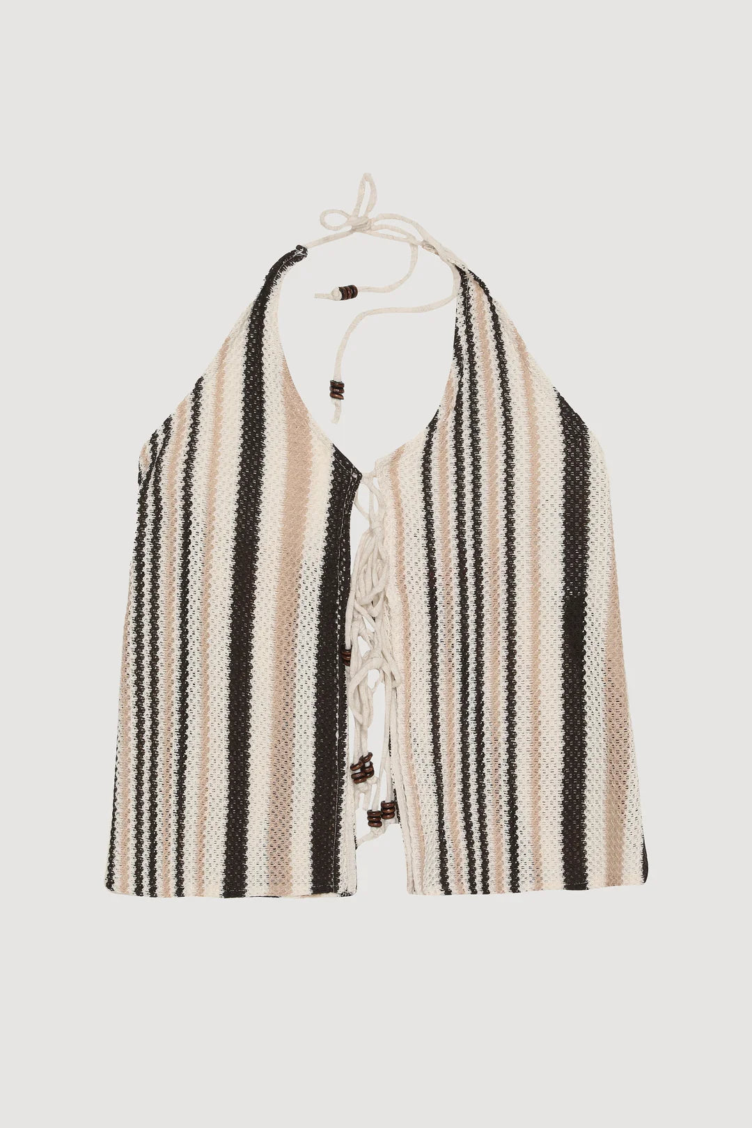 Striped Halter-Neck Blouse – Braided Bead Tie Detail  25YBLZ00423