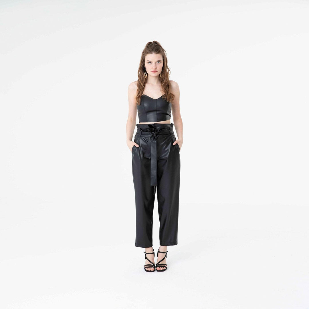 Belted High Waist Vegan Leather Pants 60301
