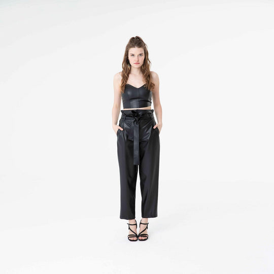 Belted High Waist Vegan Leather Pants 60301