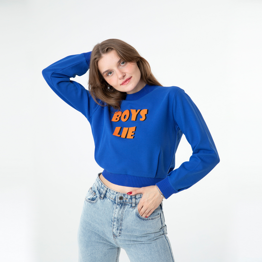 Mock Neck Embroidered Crop Sweatshirt 60278
