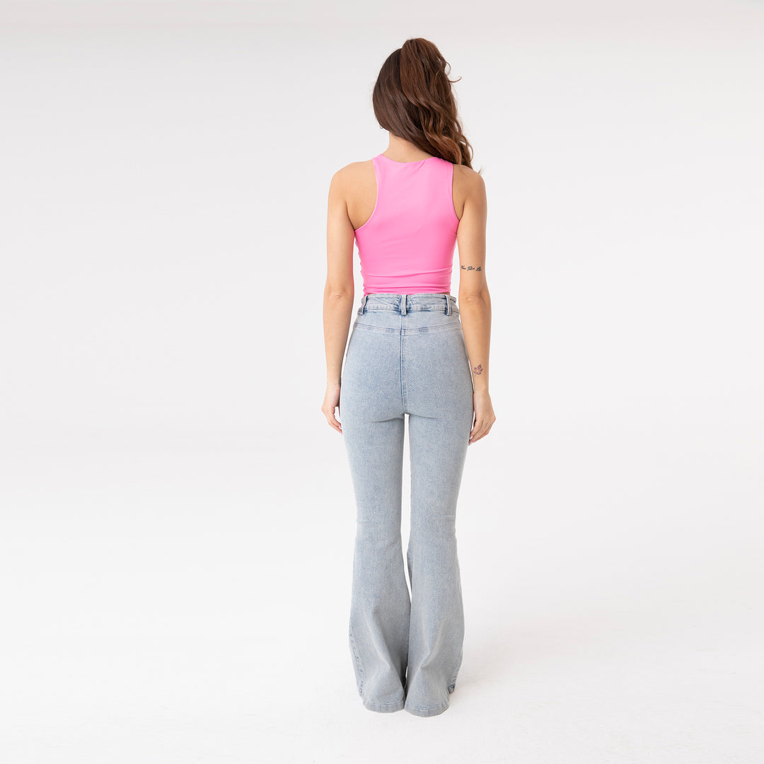 Asymmetric Collar Waisloom Decolar Crop Top 31123