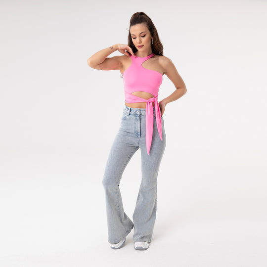 Asymmetric Collar Waisloom Decolar Crop Top 31123