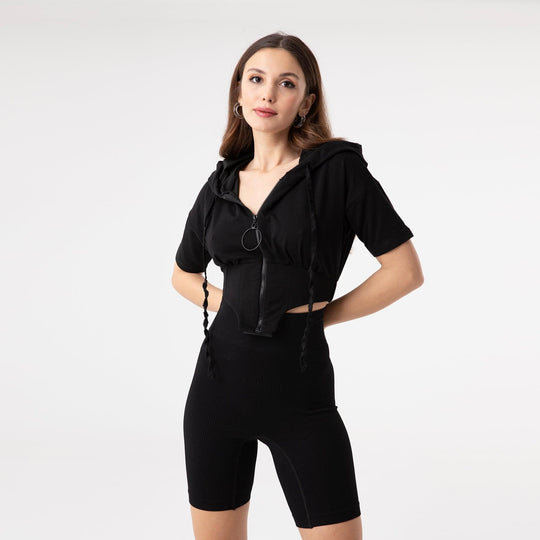Asymmetric Hem Detailed Hoodie 31172