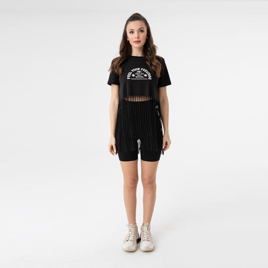 Embroidery Fringe Trim T-shirt 31156