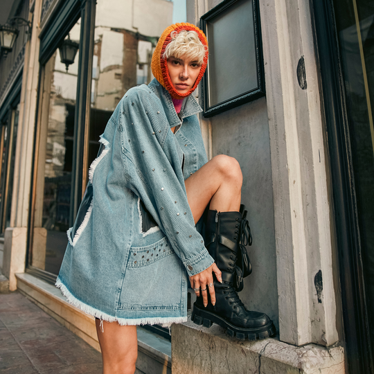 Oversized Patchwork Denim Jacket 60371