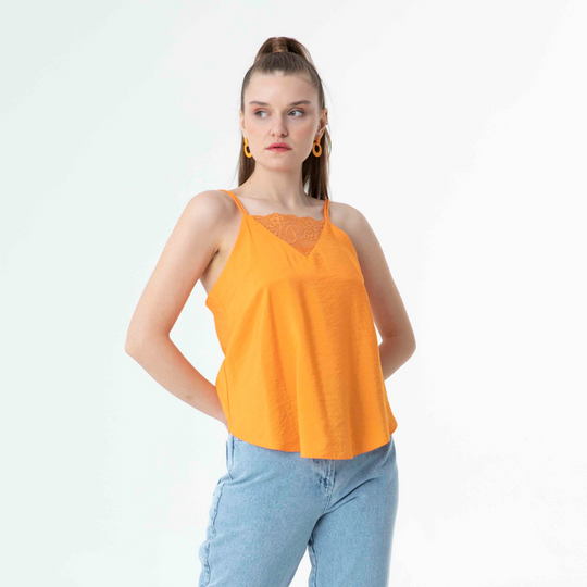 Front Lace Detailed Thin Strap Blouse 60187
