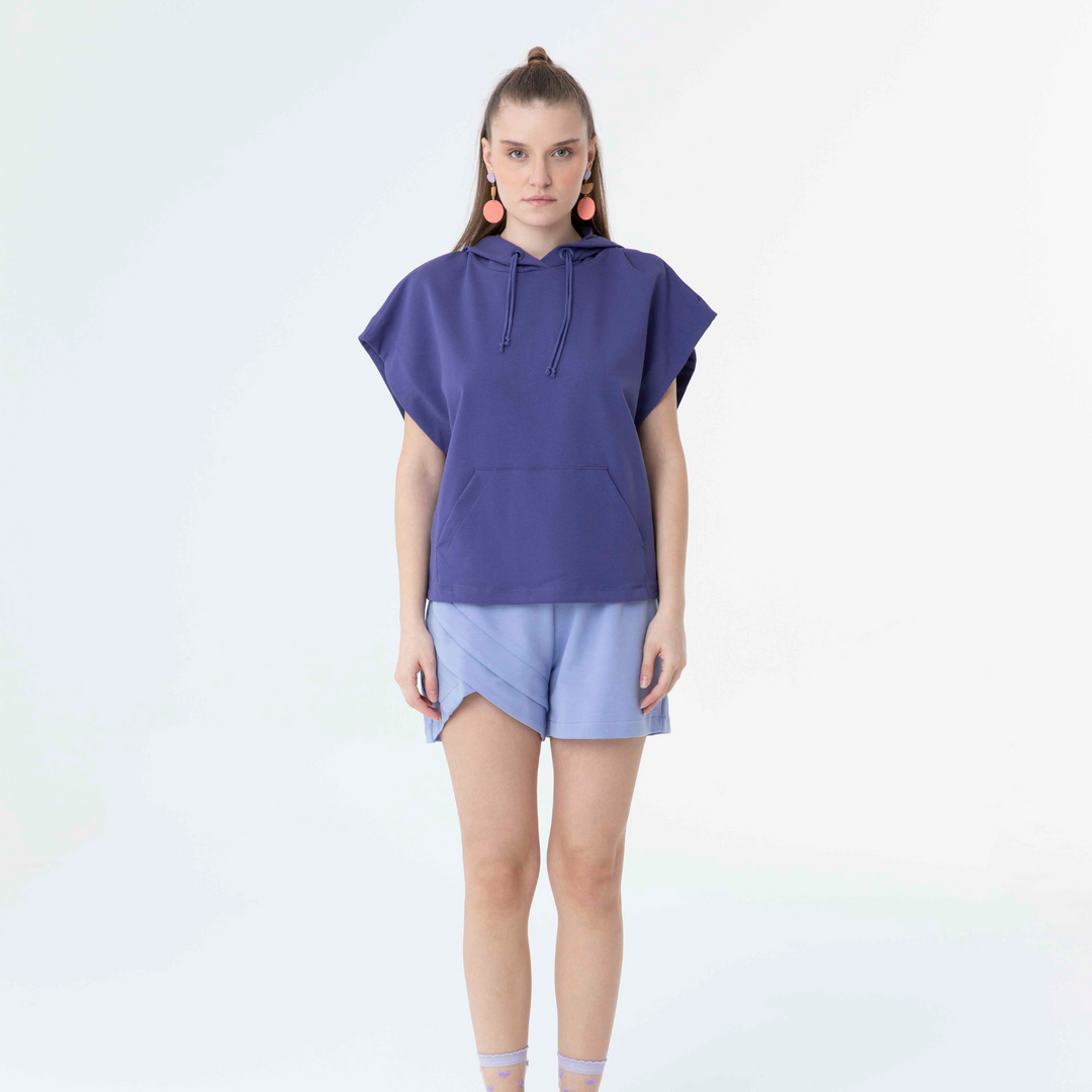 Hooded Low Short Sleeve Sweatshirt 60189