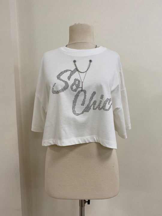 Rhinestone Letter Pattern Drawstring T-shirt 60021