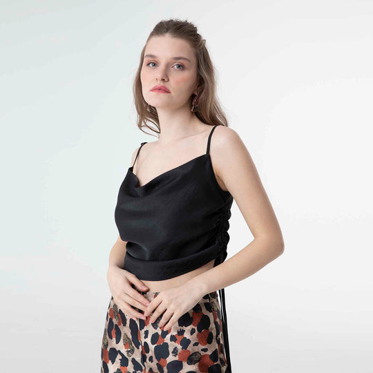 Hanging Pleated Collar Satin Blouse 60160