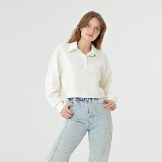 Collar Neck Cropped Modal Sweatshirt 60395
