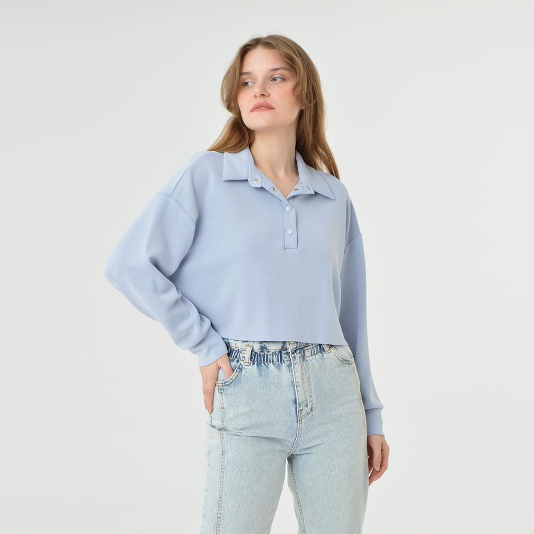 Collar Neck Cropped Modal Sweatshirt 60395