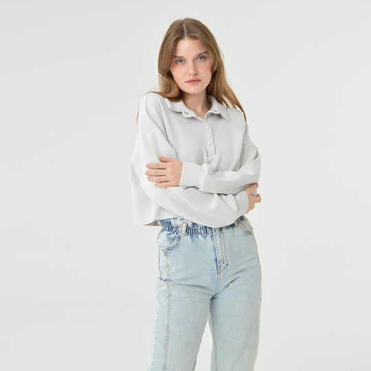 Collar Neck Cropped Modal Sweatshirt 60395
