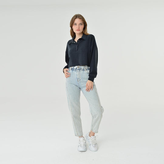 Collar Neck Cropped Modal Sweatshirt 60395