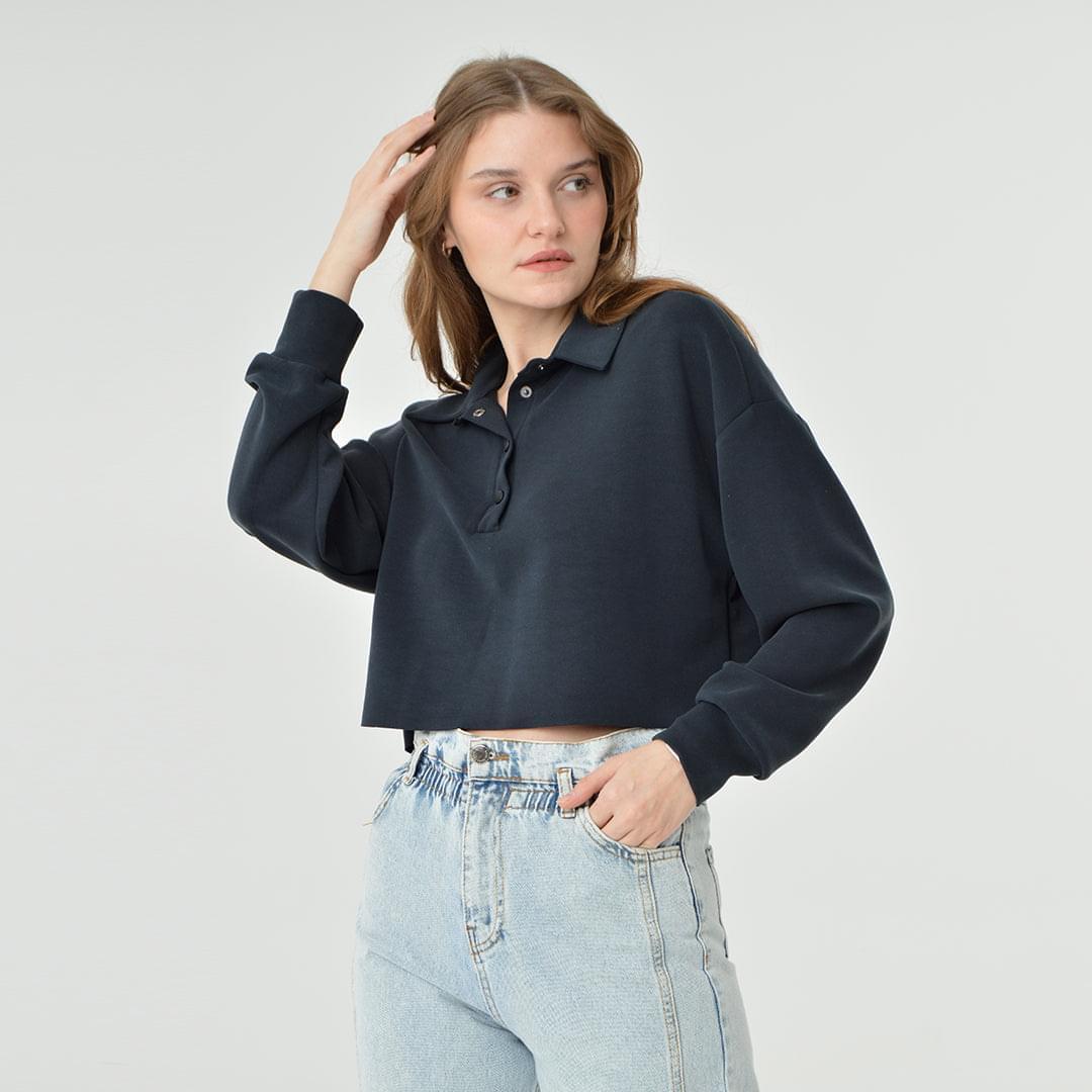 Collar Neck Cropped Modal Sweatshirt 60395