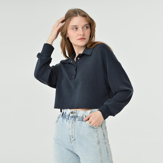 Collar Neck Cropped Modal Sweatshirt 60395