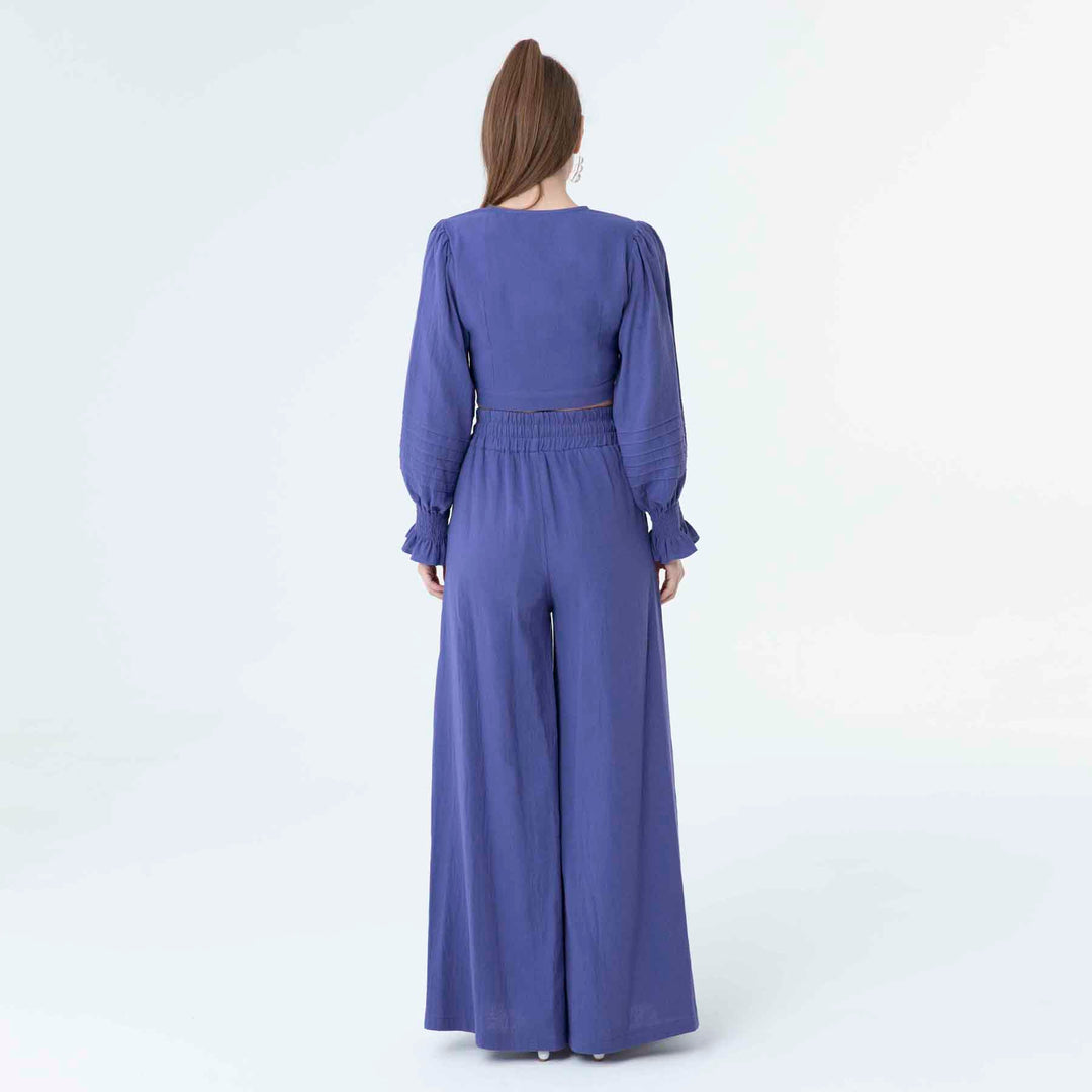 V Neck Long Sleeve Knot Front Crop Top 60190