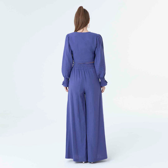 V Neck Long Sleeve Knot Front Crop Top 60190