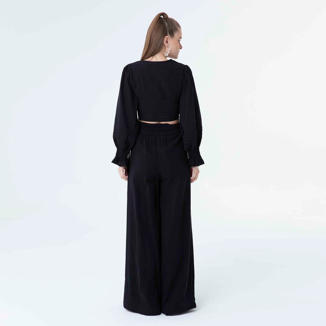 V Neck Long Sleeve Knot Front Crop Top 60190