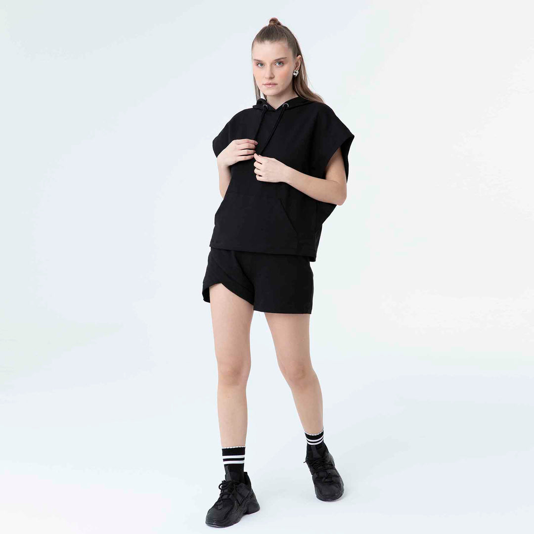 Hooded Low Short Sleeve Sweatshirt 60189