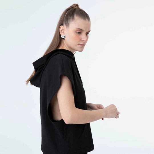 Hooded Low Short Sleeve Sweatshirt 60189