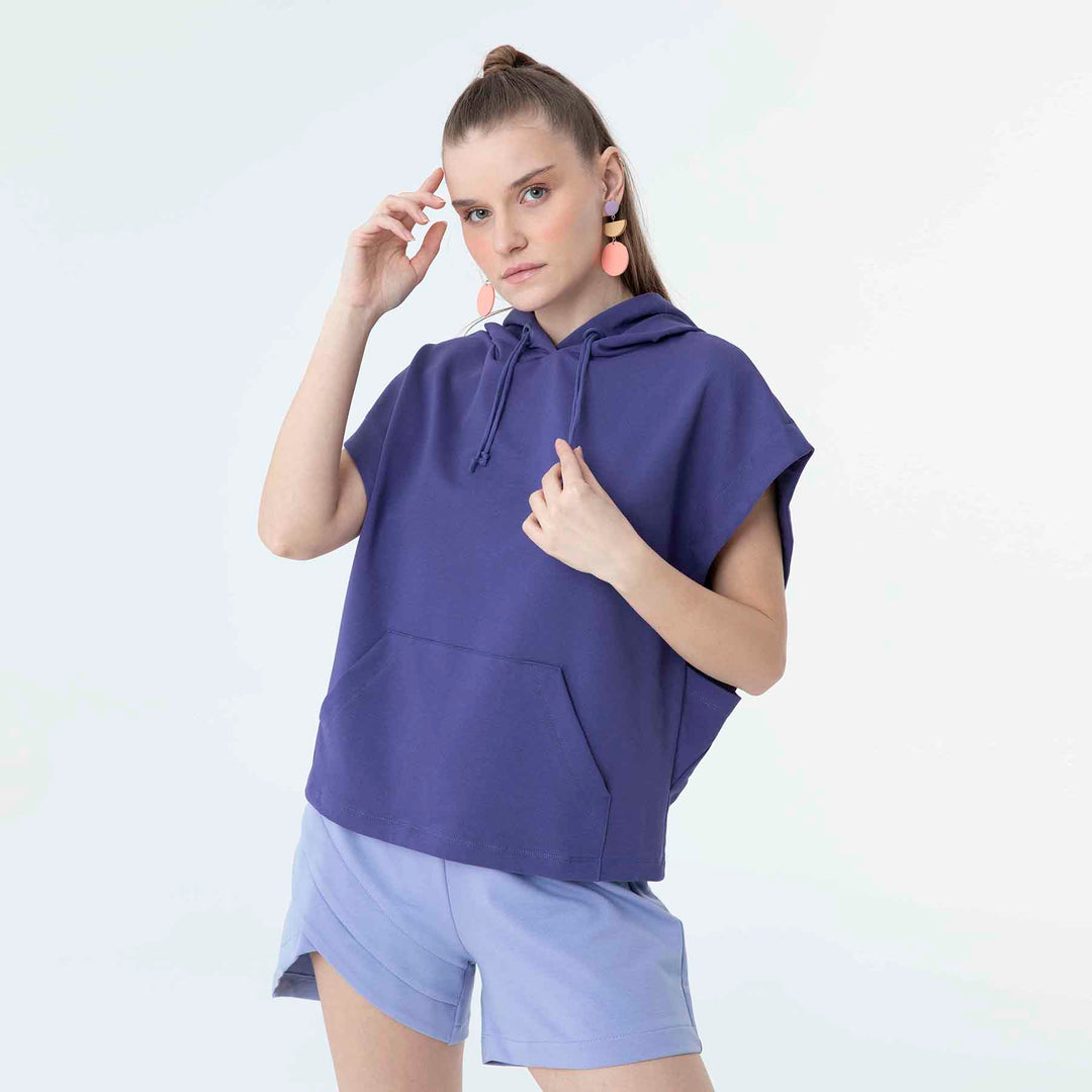 Hooded Low Short Sleeve Sweatshirt 60189