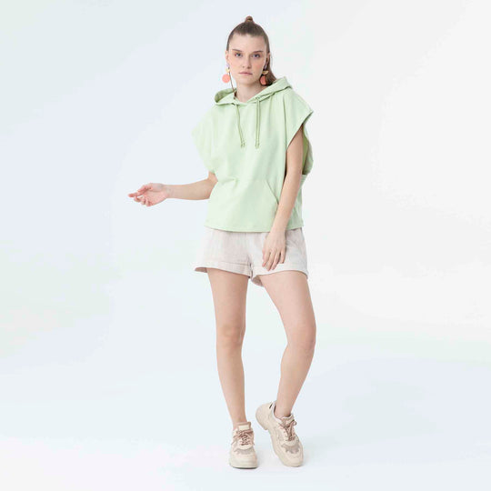 Hooded Low Short Sleeve Sweatshirt 60189