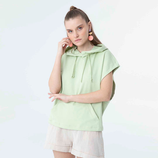 Hooded Low Short Sleeve Sweatshirt 60189