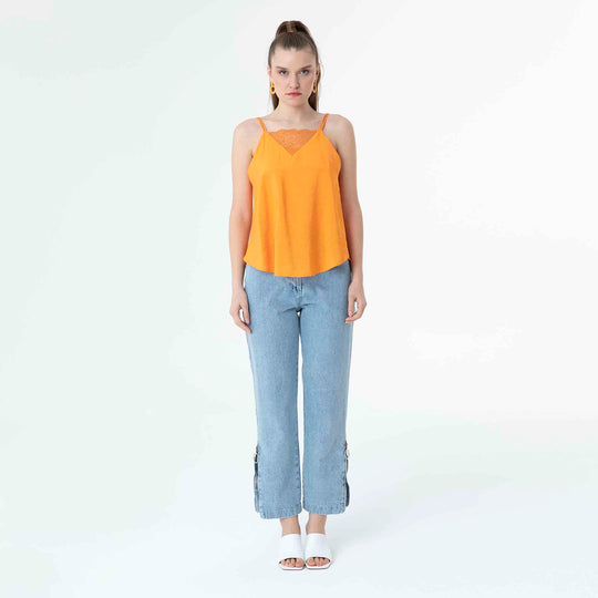 Front Lace Detailed Thin Strap Blouse 60187