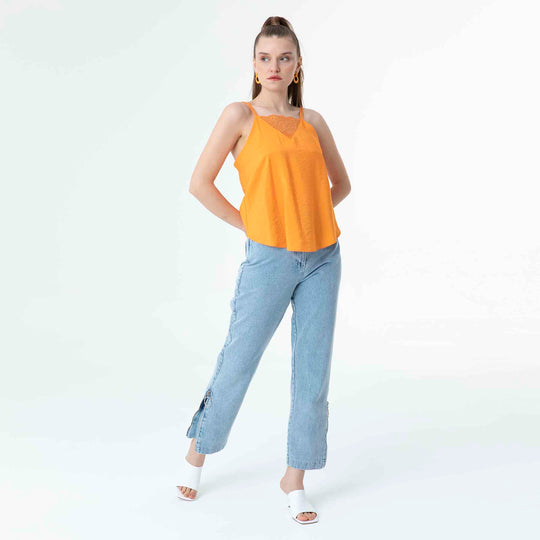 Front Lace Detailed Thin Strap Blouse 60187