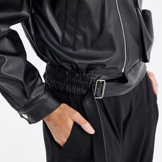 Pocket Detailed Leather Jacket 31512