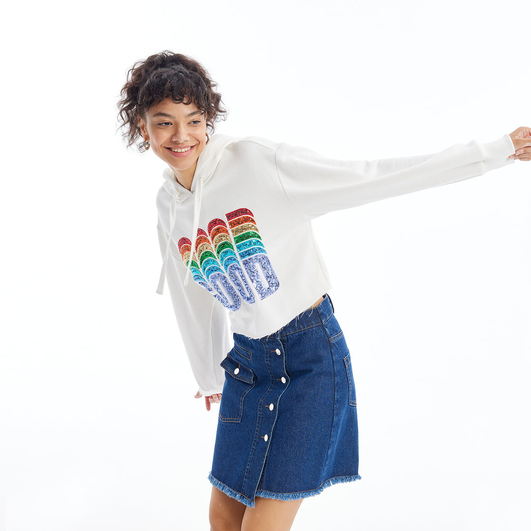 Sequin Embroidered Hooded Sweatshirt 31528