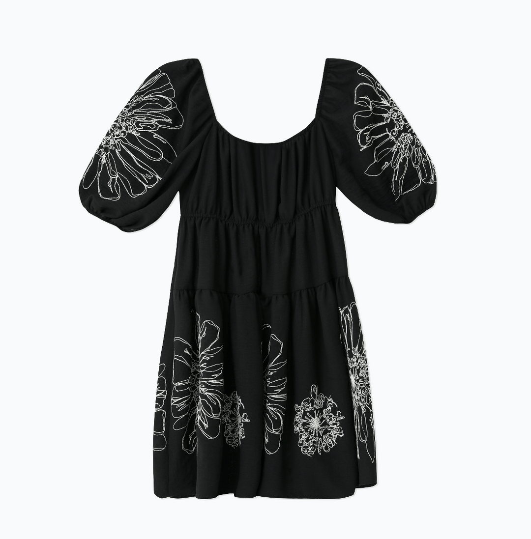Front Tie Floral Embroidered Woven Dress 31229