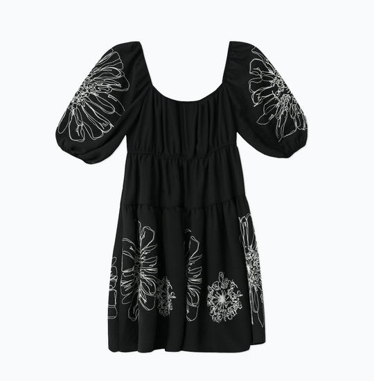 Front Tie Floral Embroidered Woven Dress 31229