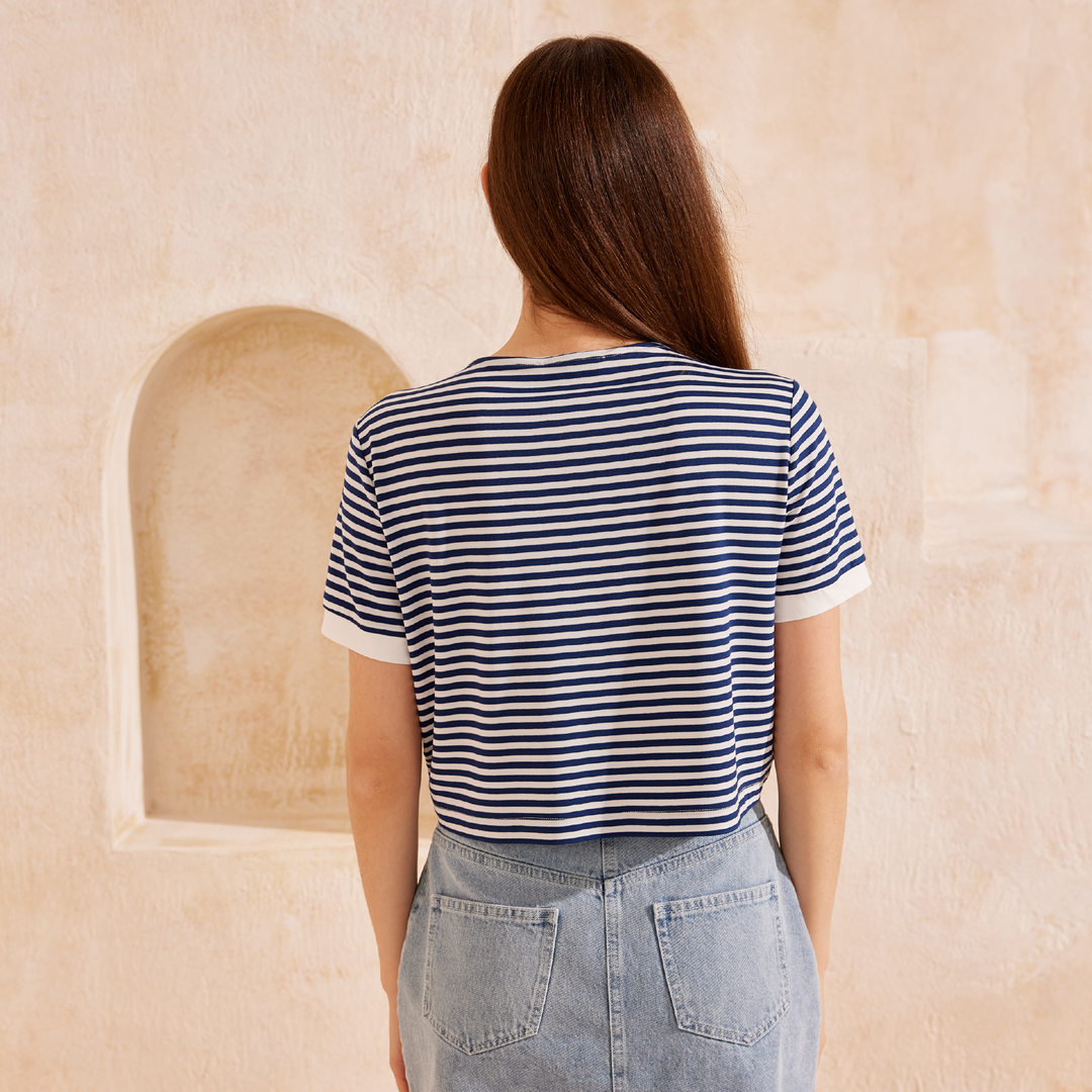 Striped Ruched Detail T-Shirt 31289