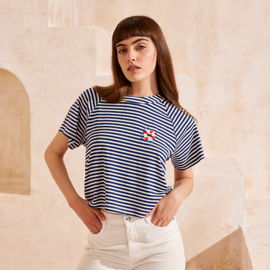 Knitted Detail Cotton T-Shirt 31274
