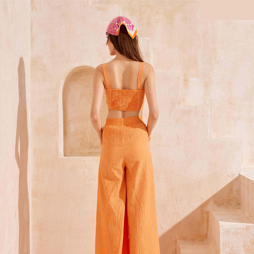 Gipe Detail Strap Crop Top and Palazzo Pants Set 31291
