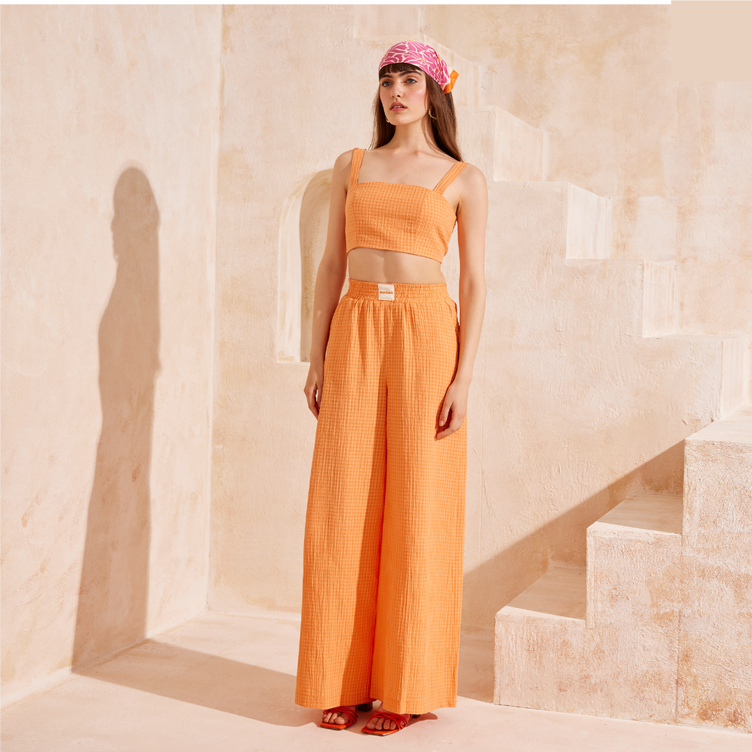 Gipe Detail Strap Crop Top and Palazzo Pants Set 31291