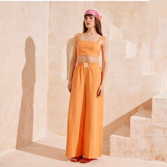 Gipe Detail Strap Crop Top and Palazzo Pants Set 31291